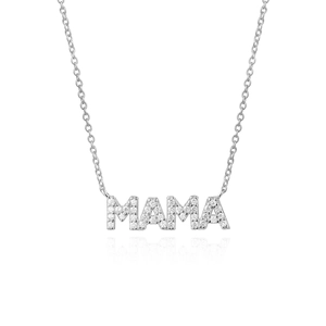 Polished S925 sterling silver long chain necklace with sparkling MAMA letter pendant