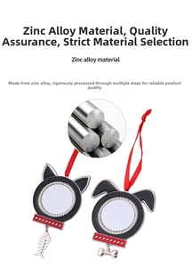Detail of zinc alloy pet memorial ornaments with sublimation insert and red ribbon