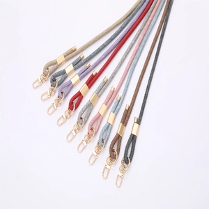 Detailed display of adjustable denim fabric crossbody phone lanyards in eleven assorted colors