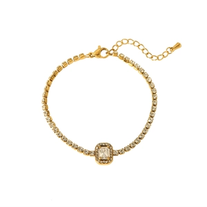 18K gold plated tennis bracelet featuring sparkling zircon stones and a rectangle centerpiece