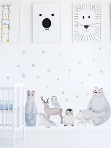 Nursery wall decals featuring watercolor polar animals like polar bears and penguins