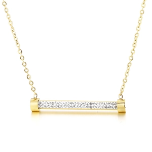 Collier minimaliste en or avec pendentif barre serti de cristaux scintillants