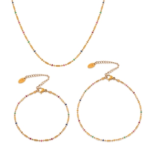 Titanium steel jewelry set with colorful beads including necklace and bracelets
