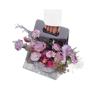 Sac cadeau transparent en acrylique pour fleurs avec poignée et bouquet coloré