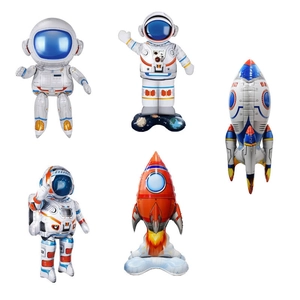 Astronaut Rocket Aluminum Foil Balloons Outer Space Theme Party Decorations For Boys Kids Birthday Galaxy Inflatable Toy
