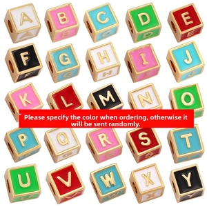 Detailed view of colorful enamel square alphabet beads for DIY jewelry making sets