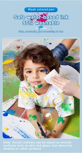 Washable watercolor markers for kids with safe water-based ink being cleaned from skin