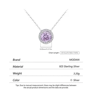 Collier en argent sterling S925 avec zircon violet lavande et dimensions précises