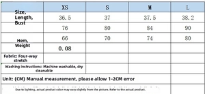 Size guide for colorful printed mini skirt with XS-L dimensions and washing instructions