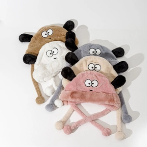 Süßer Cartoon Hund Plüsch Ohrenschützer Hut Winter Warmer Kunstpelz Fischerhut Mit Bommelbändern Bestickte Augen Kawaii