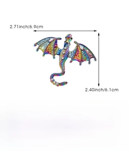 Detailed dimensions and specs of the colorful enamel dragon pendant and brooch