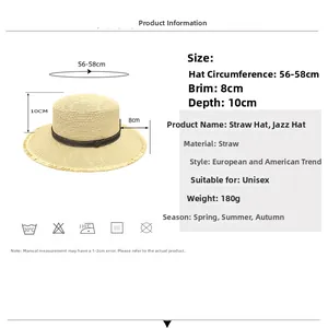 Beige straw Panama hat with black band, size 56-58cm, 8cm wide brim and 10cm depth
