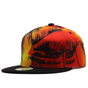 Flat Brim Snapback Baseball Cap Tropical Floral Palm Tree Print Adjustable Summer Outdoor Hip Hop Sun Hat For Men Women