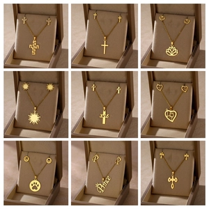 Stainless Steel Necklace And Earrings Gold Plated Multiple Shapes Design For Women Elegant Daily Wear