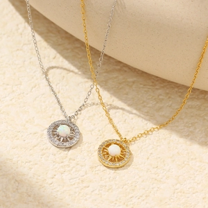 Elegant s925 silver and gold starburst necklaces with opal and cubic zirconia stones