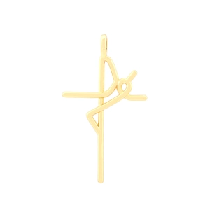 Detailed view of the gold-plated cross pendant with an abstract silhouette design