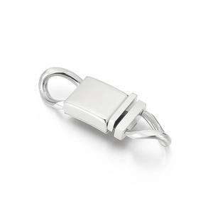 Macro view of polished silver stainless steel bracelet connector with a secure clasp design
