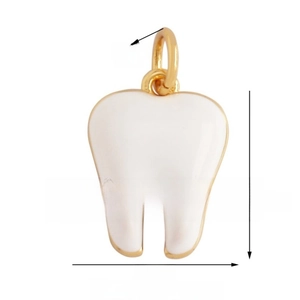 Detailed view of 15x12mm white enamel tooth pendant with gold trim and ring