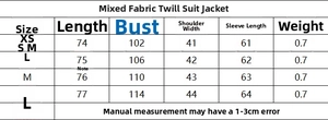 Tabella delle taglie per blazer a spina di pesce con misure dalla XS alla L