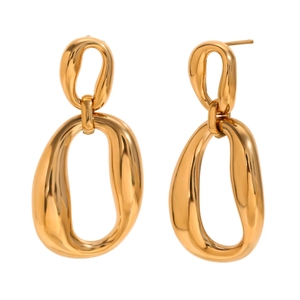 Minimalist liquid metal style geometric double hoop earrings in 18K gold plated steel