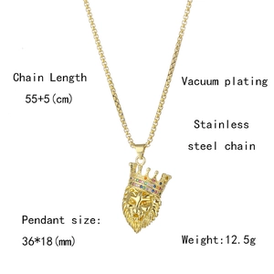 Detailed size specifications for a gold hip hop lion king crown pendant necklace