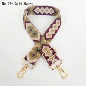 Detail of adjustable colorful jacquard canvas strap with geometric diamond pattern