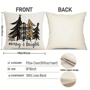 Linen Christmas pillow case detail showing festive tree print and hidden zipper texture