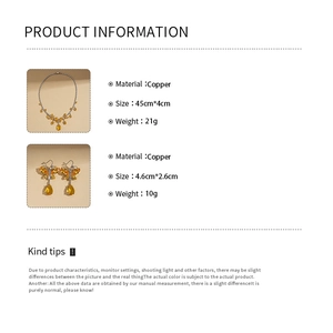 Detailed product specifications for vintage copper jewelry set with yellow crystals