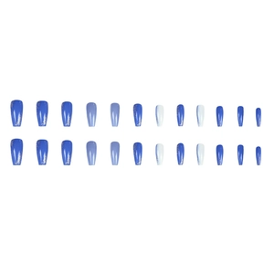 24-piece long square press-on nails with blue and white gradient glitter finish