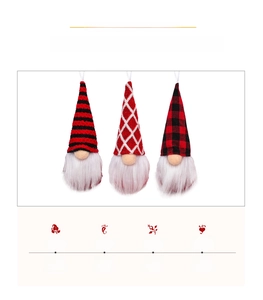 Three-pack of knitted Christmas gnome ornaments featuring striped and checkered long hats