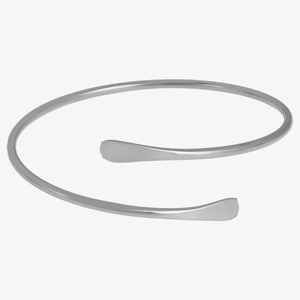 Minimalist silver stainless steel open spiral bracelet with high-polish metallic finish