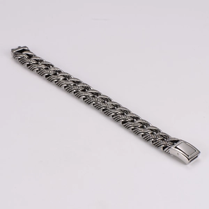 Detailed close-up of retro punk snake scale texture stainless steel bracelet for men