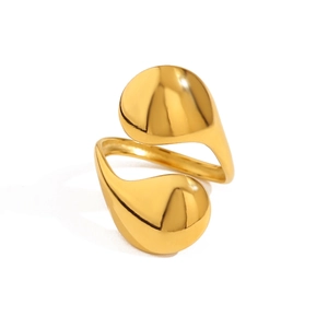 Minimalist 18K gold plated stainless steel open ring with a unique teardrop lava design