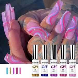 5-color UV LED nail art gel set with glitter and solid liners for 3D drawing designs