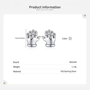 Minimalist S925 sterling silver hand-shaped stud earrings featuring a smooth polished finish