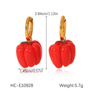 Detail view of red chili earrings with dimensions 2.84cm by 1.45cm and weight 5.7g