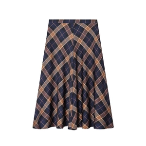 High Waist Plaid A-Line Skirt Vintage Tartan Midi Woven Fabric Streetwear Style For Women