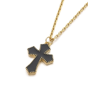 Collana minimalista con pendente a croce nera e bordo perlato dorato su catena d'oro