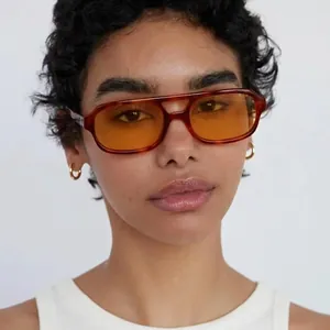 Retro Square Sunglasses Double Bridge Aviator Style UV400 Protection PC Frame Metal Hinges Fashion Eyewear