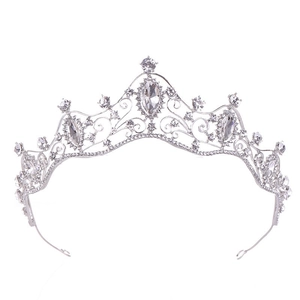 Elegant silver bridal crown with crystal rhinestones in classic baroque tiara style