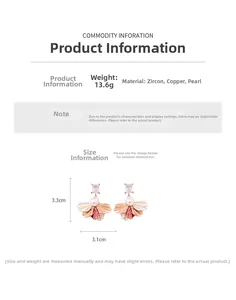 Détail des boucles d'oreilles fleur, pétales dégradés rose, perle et zircons