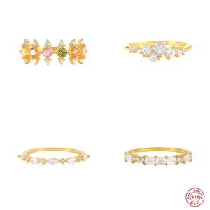 925 Sterling Silver Ring Colored Cubic Zirconia Geometric Stackable Fashion Jewelry Gold Plated Women Elegant