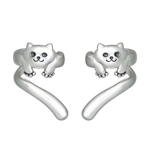 Süße Retro Silber Katzen Ohrklemmen mit kreativem Tierdesign für Damen