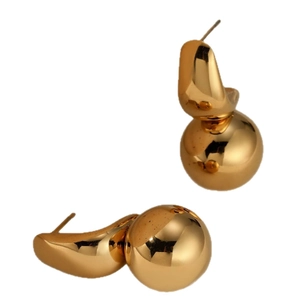 Boucles d'oreilles boules minimalistes en acier inoxydable doré à finition polie