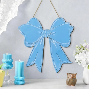 Décoration murale en bois avec nœud bleu et corde de jute pour chambre bohème chic