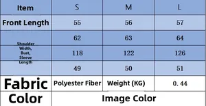 Detailed size chart for the solid color knit top with measurements for S, M, and L sizes
