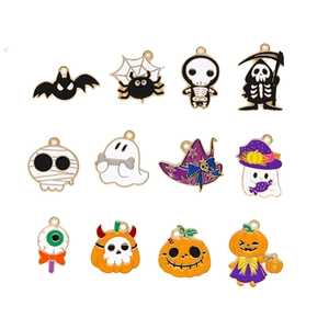 Set of 12 Halloween enamel charms featuring ghosts, bats and pumpkins for DIY jewelry making