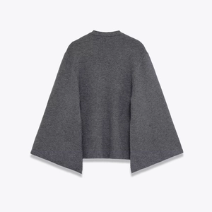 Minimalist grey knit jacket with oversized split sleeves and structured boxy design