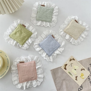 Cotton Lace Coasters Polka Dot Fabric Placemats French Zakka Decorative Heat Resistant For Dining Table Coffee Cup