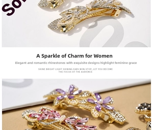 Detail of luxury hair clips with colorful crystals and pearls on gold alloy base